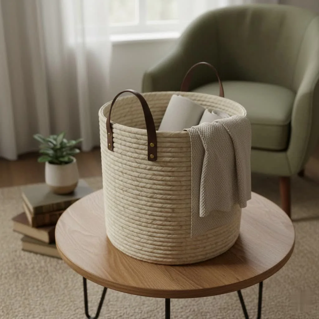 Rectangular laundry basket in a modern home